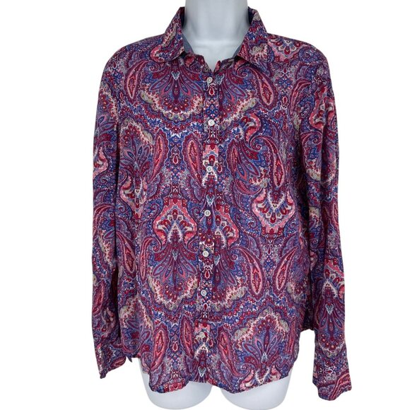 Talbots Womens Paisley Print Button-Down Multicolor Long Sleeve Blouse Size 8 - Picture 1 of 10